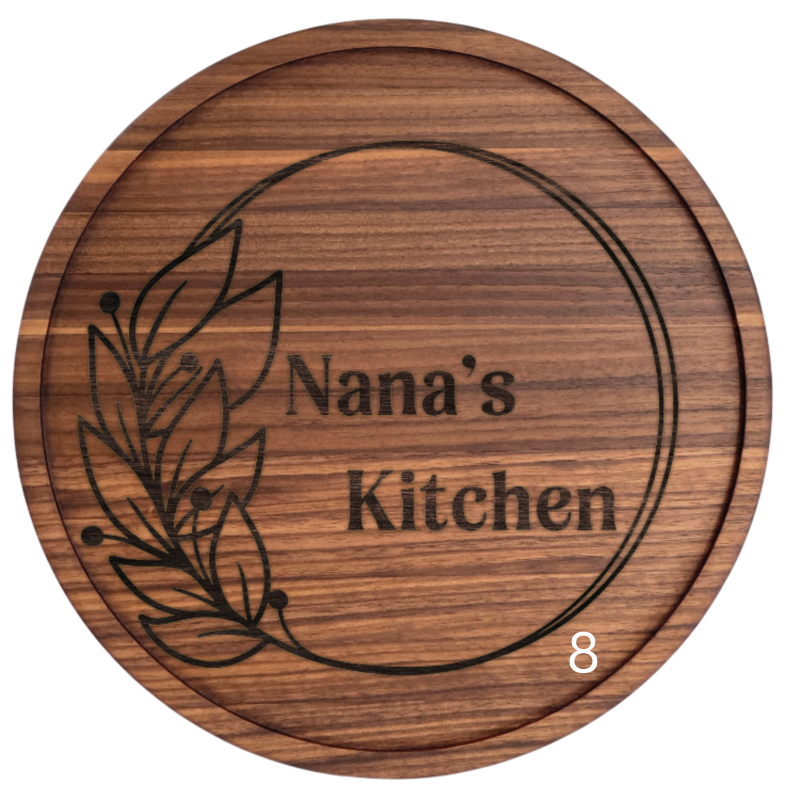 Solid Hardwood 12 inch Grandma Plate with 12 design options available on 4 available wood species. .