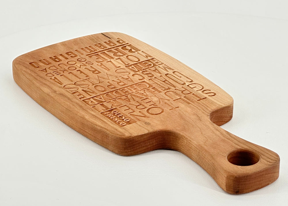 Hardwood Cherry Cheese Board Featuring Typographic Engraved Art