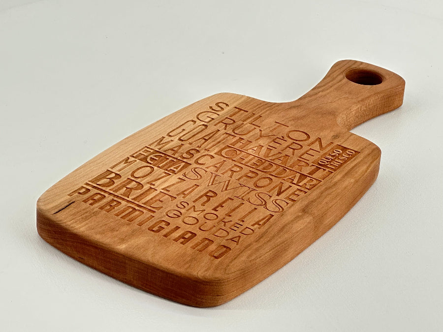 Hardwood Cherry Cheese Board Featuring Typographic Engraved Art