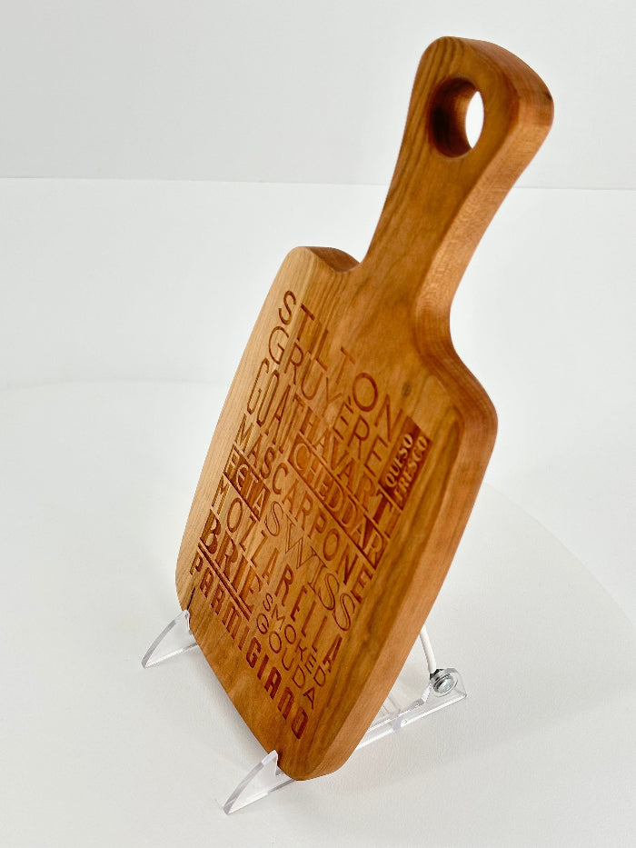 Hardwood Cherry Cheese Board Featuring Typographic Engraved Art