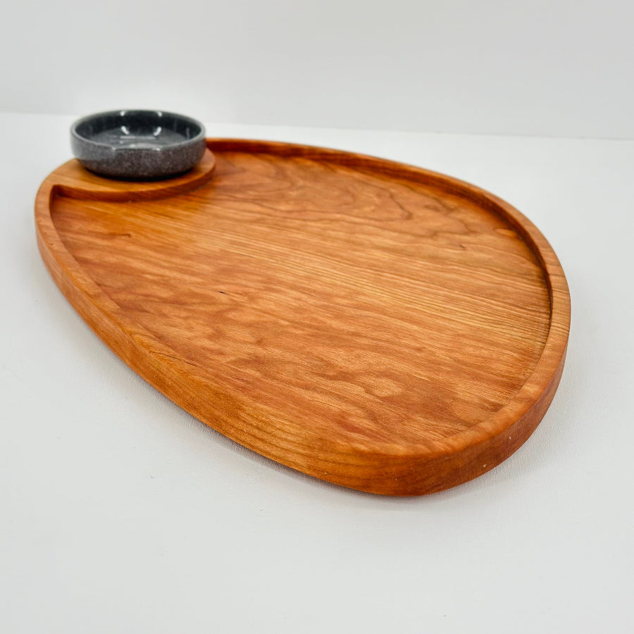 Asymmetrical Cherry Charcuterie Board With Dipping Bowl