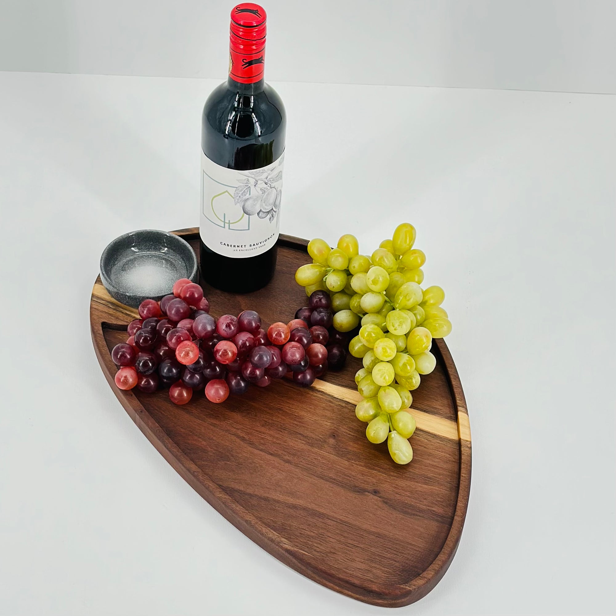 Asymmetrical Walnut Charcuterie Board With Dipping Bowl