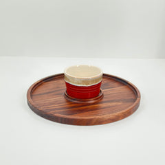 Wooden tray with a red ceramic bowl on a white background (complimentary bowl available while supplies last)