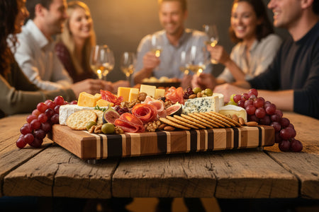 Wooden cutting board with a striped pattern on a white background