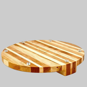 Wood charcuterie board bottom side with rubber feet.