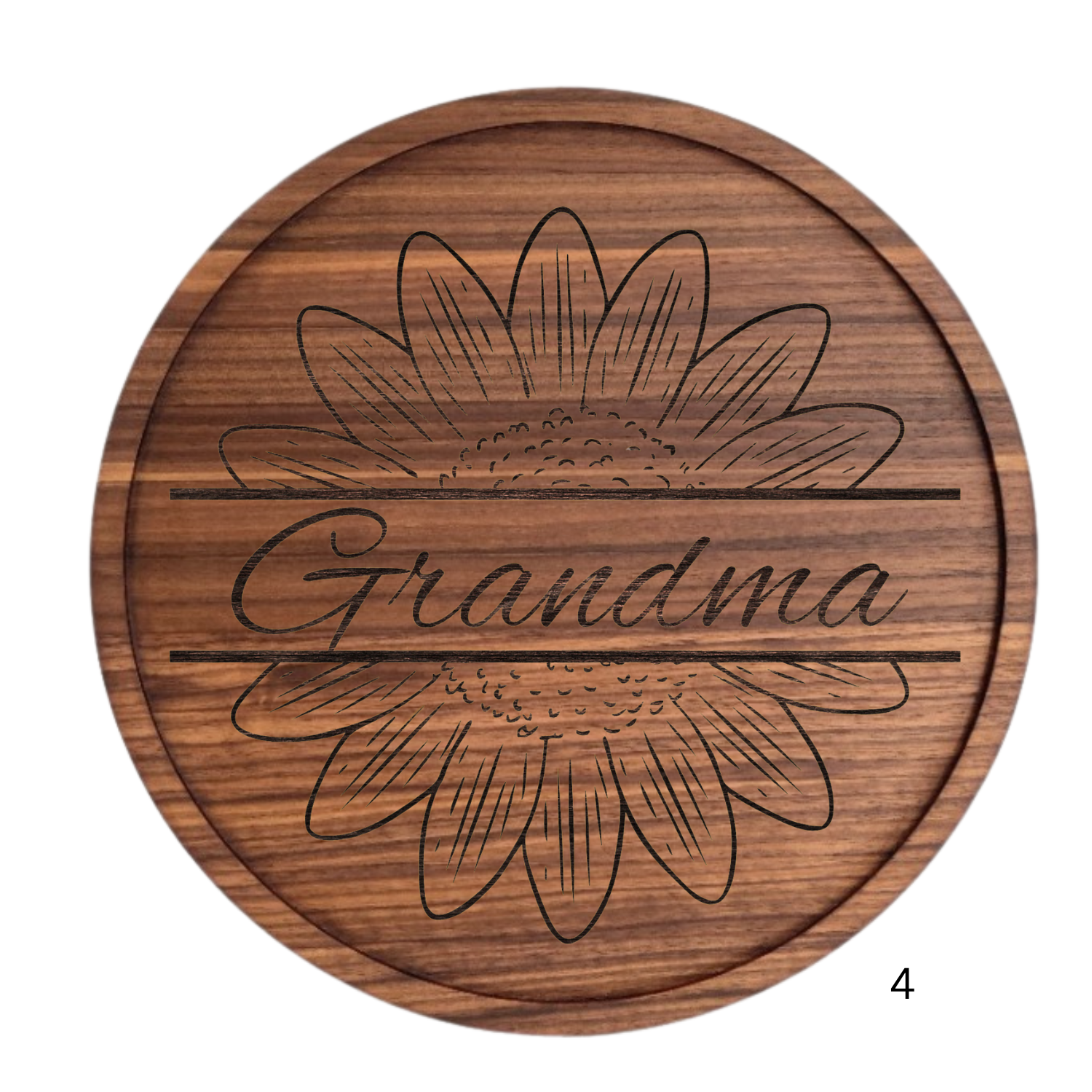 Solid Hardwood 12 inch Grandma Plate with 12 design options available on 4 available wood species. .
