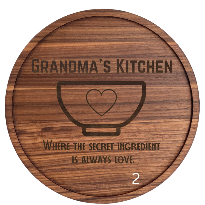 Solid Hardwood 12 inch Grandma Plate with 12 design options available on 4 available wood species. .