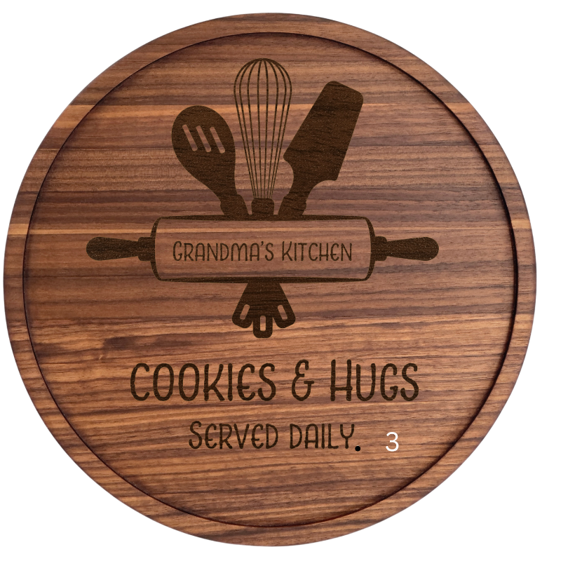 Solid Hardwood 12 inch Grandma Plate with 12 design options available on 4 available wood species. .