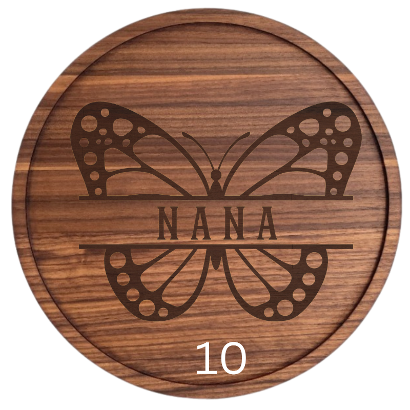 Solid Hardwood 12 inch Grandma Plate with 12 design options available on 4 available wood species. .